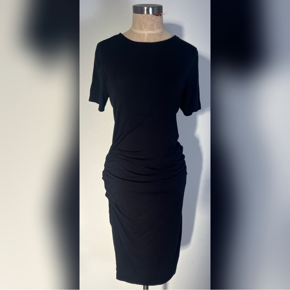 Venus Black Short Sleeve Ruched Dress